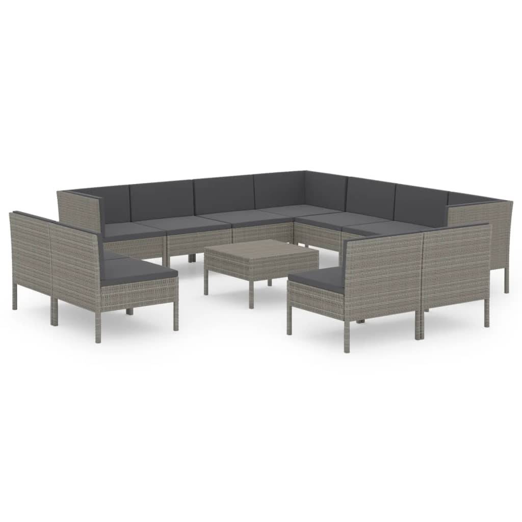 Helloshop26 - Salon de jardin meuble d'extérieur ensemble de mobilier 12 pièces avec coussins résine tressée gris - Imagen 1