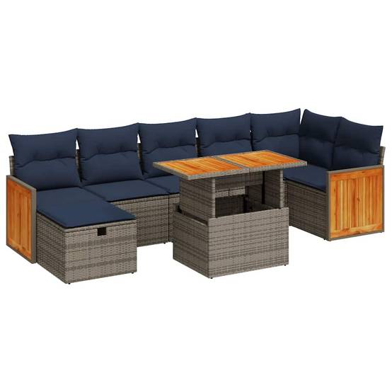 Salon de Jardin Modulable en Rotin Synthétique 8 Pièces avec Rangement pour Grande Terrasse Gris et Marine – ComfortXL Outdoor Living - Image 2