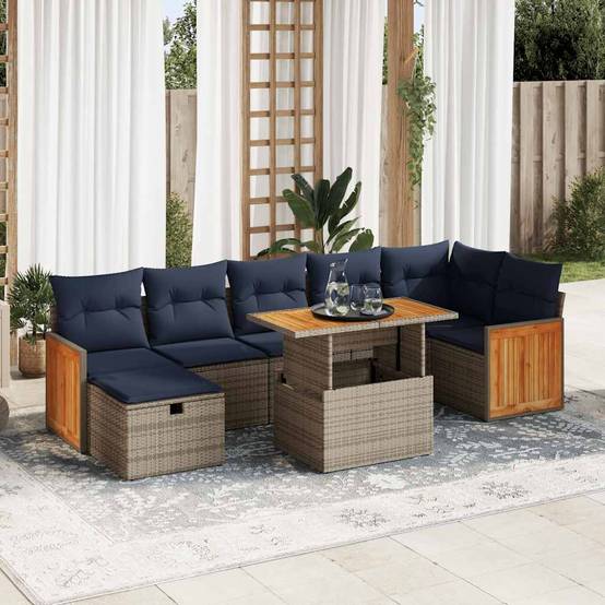 Salon de Jardin Modulable en Rotin Synthétique 8 Pièces avec Rangement pour Grande Terrasse Gris et Marine – ComfortXL Outdoor Living - Image 1