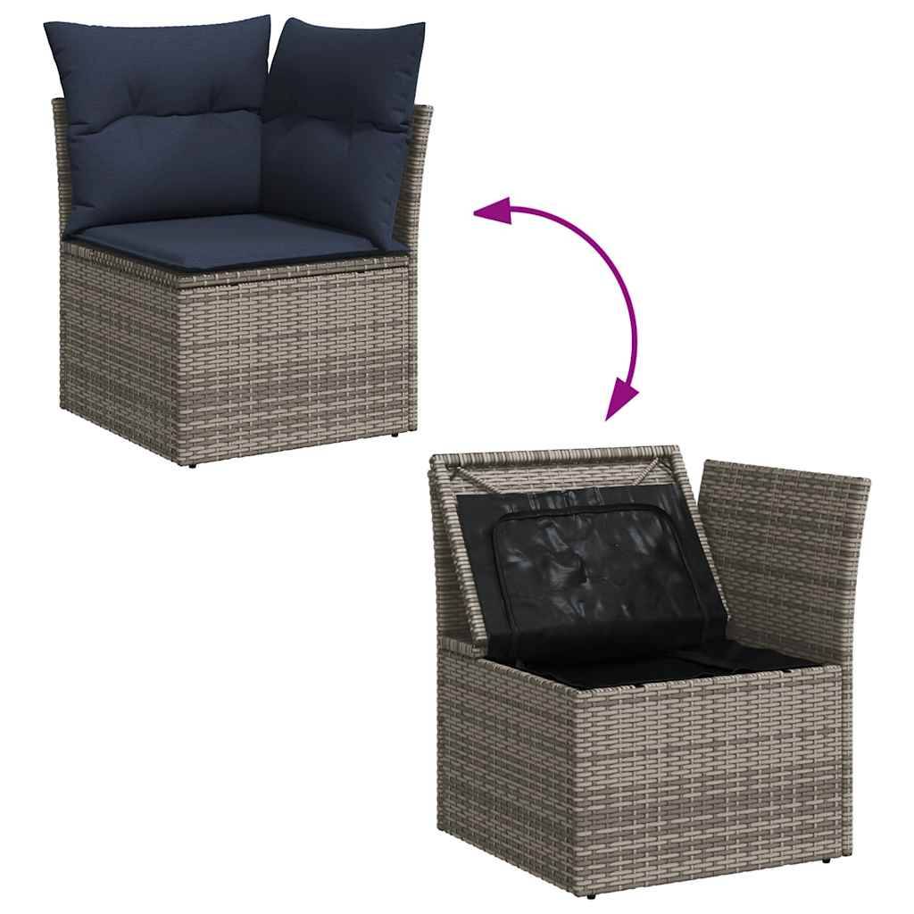 Salon de Jardin Modulable en Rotin Synthétique 8 Pièces avec Rangement pour Grande Terrasse Gris et Marine – ComfortXL Outdoor Living - Image 9