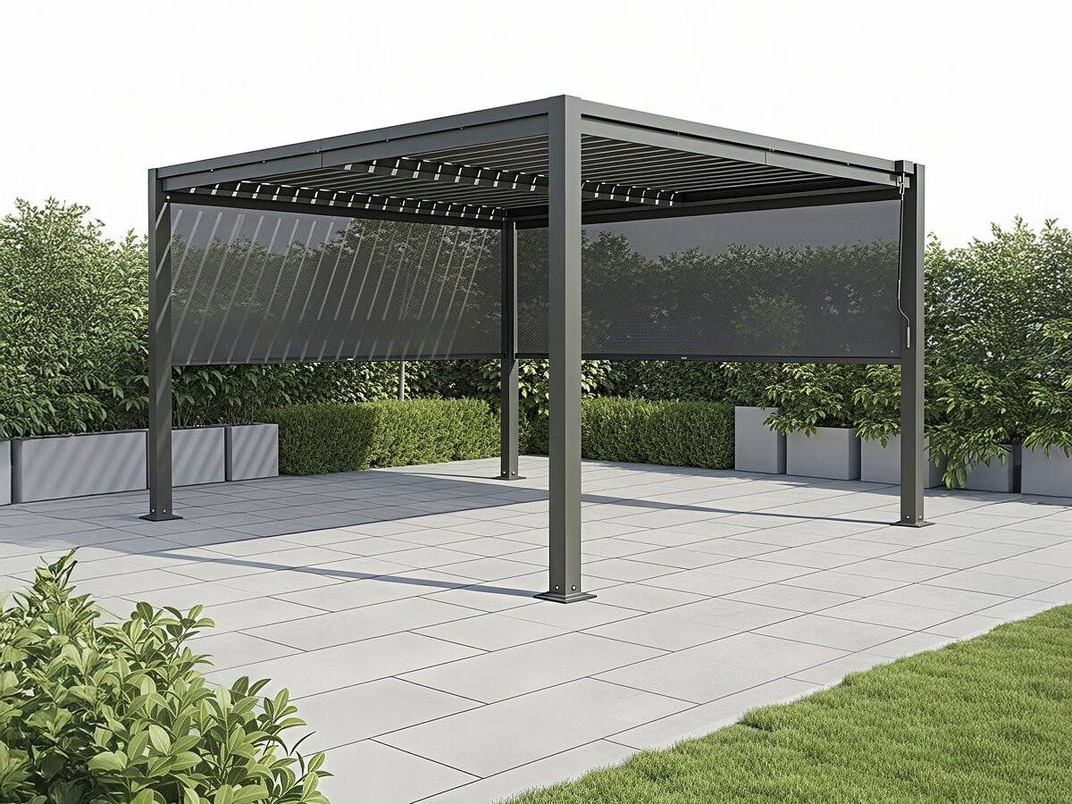 Pergola Bioclimatique Avec 2 Stores En Acier Galvanisé "howard" - 3 X 4 M - Gris -habitat Et Jardin - Image 2