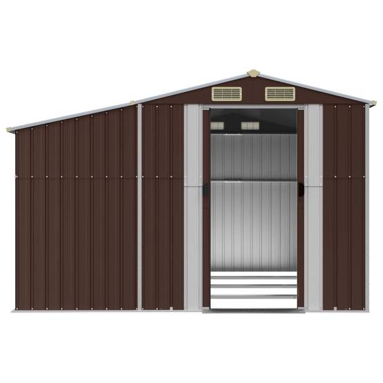 Helloshop26 - Abri de jardin cabane cabanon maison de stockage remise extérieur hangar outils robuste 277 x 365,5 x 179 cm acier galvanisé marron - Imagen 4