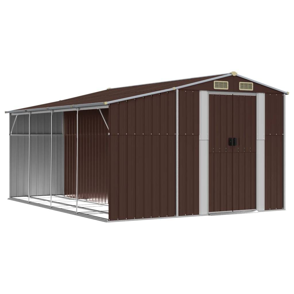 Helloshop26 - Abri de jardin cabane cabanon maison de stockage remise extérieur hangar outils robuste 277 x 365,5 x 179 cm acier galvanisé marron - Imagen 1