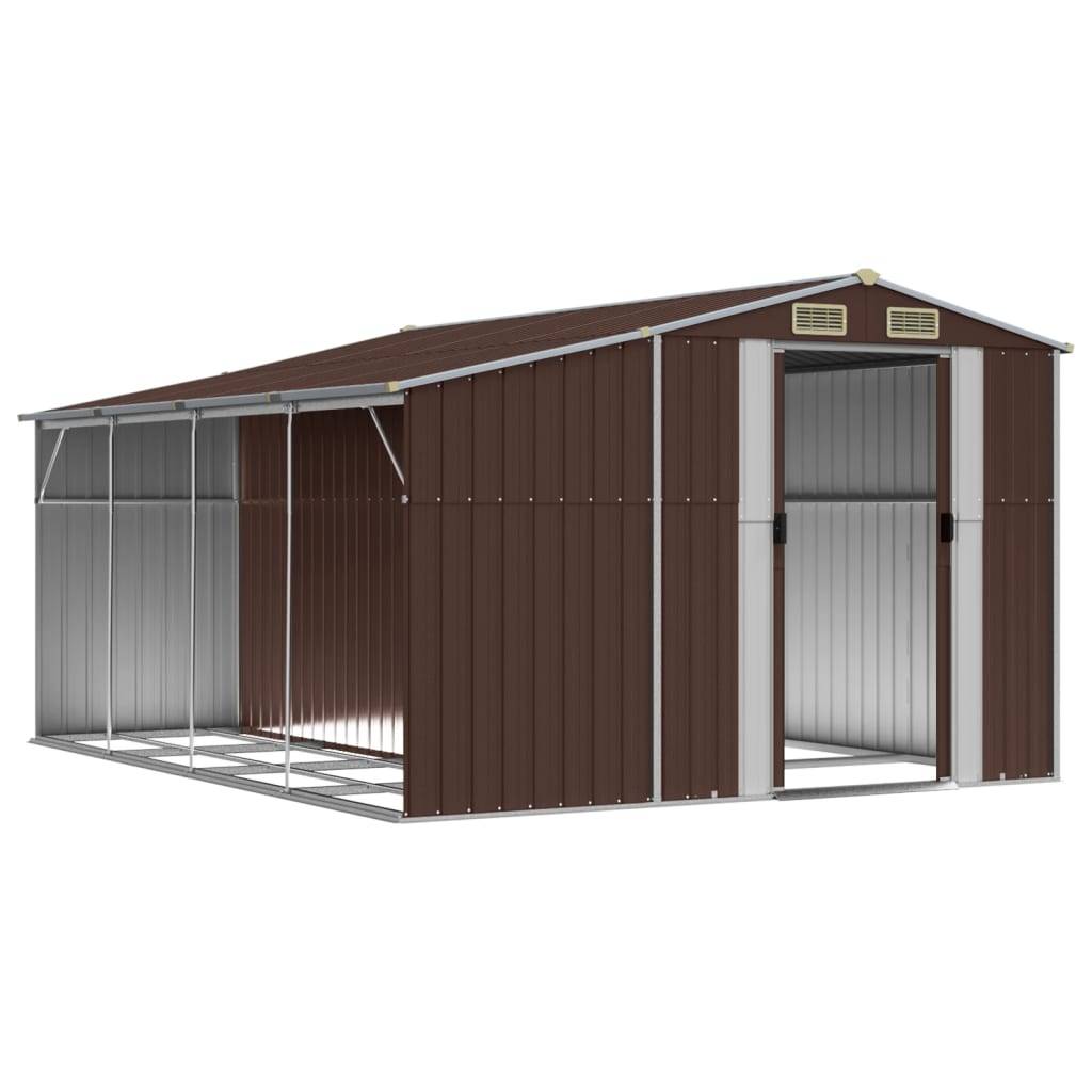 Helloshop26 - Abri de jardin cabane cabanon maison de stockage remise extérieur hangar outils robuste 277 x 365,5 x 179 cm acier galvanisé marron - Imagen 2