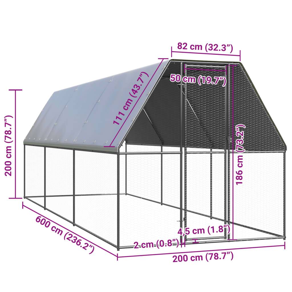 Enclos poulailler extérieur 2x6x2 m acier galvanisé avec bâche de toit – ComfortXL Outdoor Living - Image 5