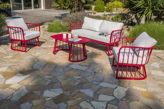 Salon de jardin 4 places en aluminium - Framboise - APOLLINE - Image 1