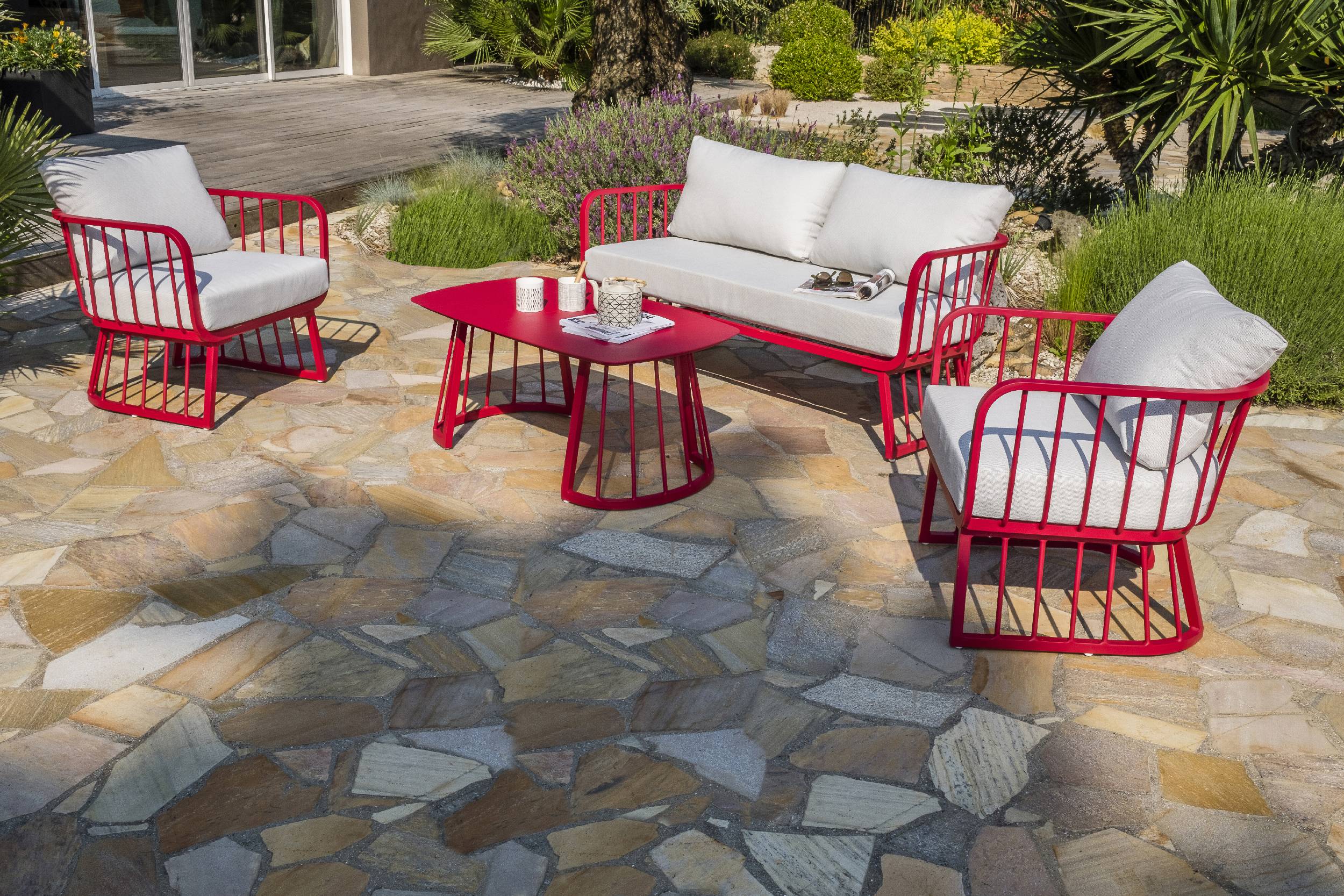 Salon de jardin 4 places en aluminium - Framboise - APOLLINE - Image 1