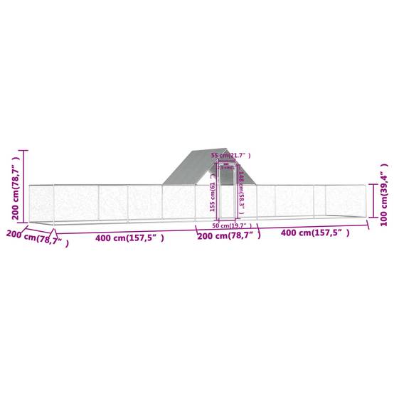 Poulailler enclos 10x2x2m acier galvanisé avec toit de protection Argenté – ComfortXL Outdoor Living - Image 6