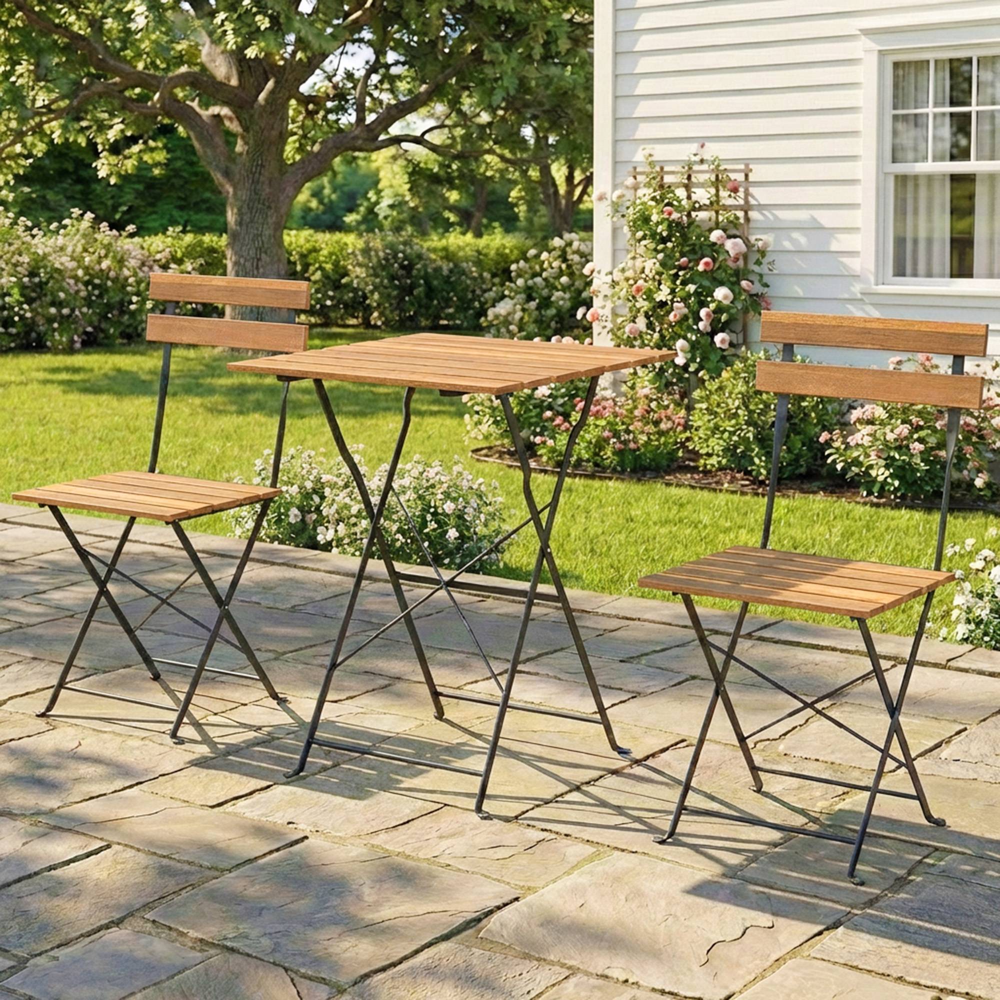 Salon de jardin bistrot Bois acacia et métal Balcon et terrasse Ensemble pliable 55x55cm - ComfortXL Outdoor Living - Image 3