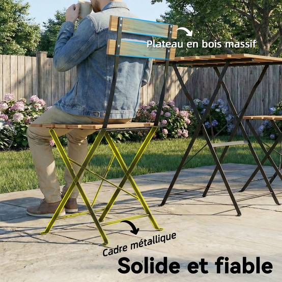 Salon de jardin bistrot Bois acacia et métal Balcon et terrasse Ensemble pliable 55x55cm - ComfortXL Outdoor Living - Image 8