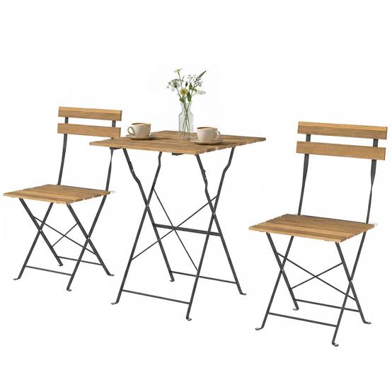 Salon de jardin bistrot Bois acacia et métal Balcon et terrasse Ensemble pliable 55x55cm - ComfortXL Outdoor Living - Image 2
