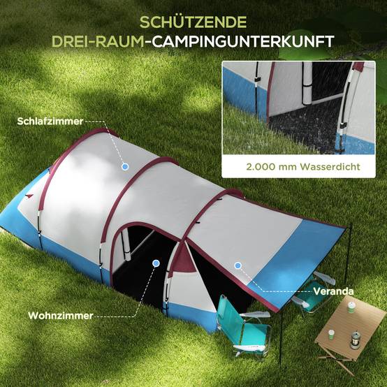 Tente de camping polyester rouge 420 x 200 x 150 cm - PANGIVO - Image 6