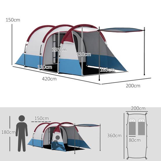 Tente de camping polyester rouge 420 x 200 x 150 cm - PANGIVO - Image 5