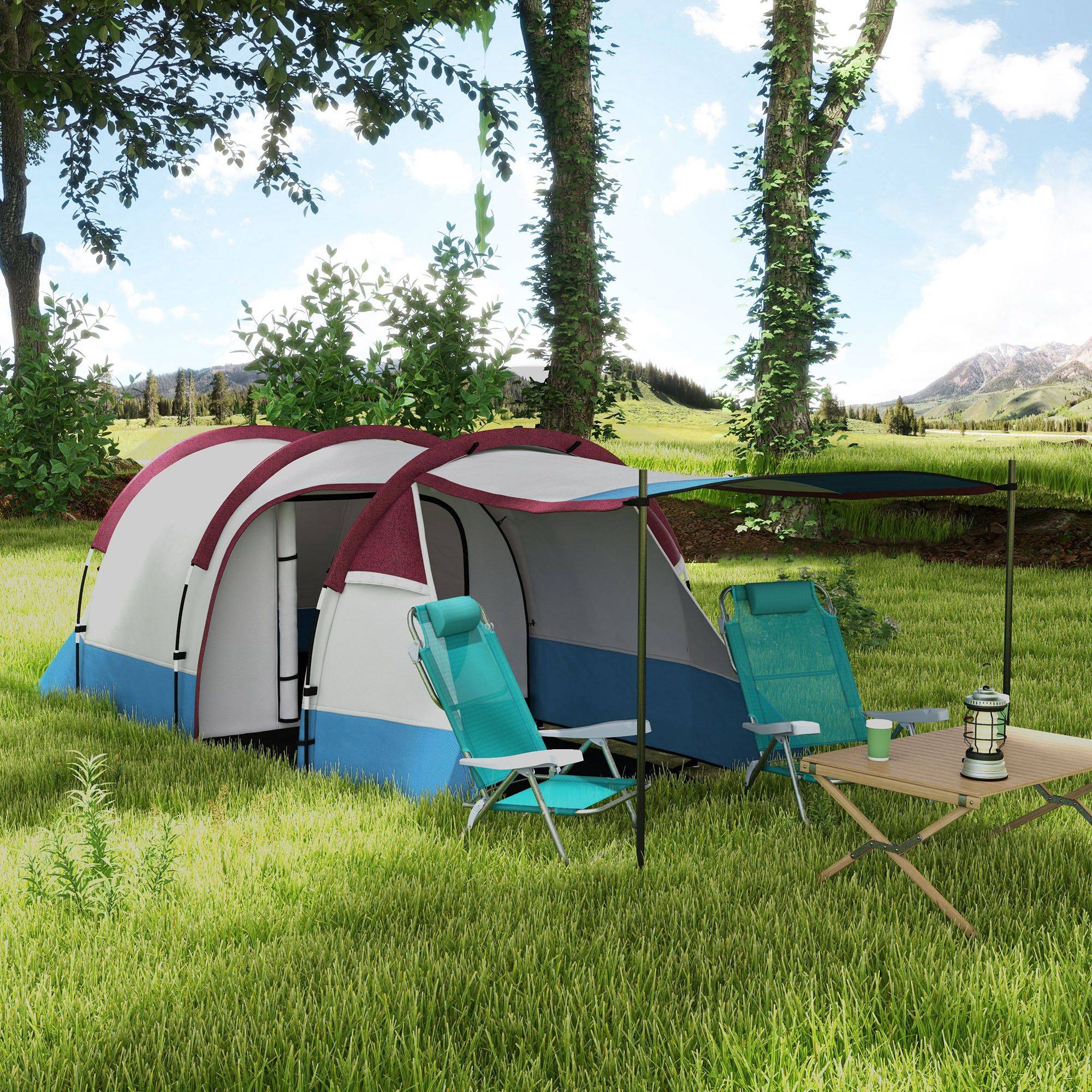 Tente de camping polyester rouge 420 x 200 x 150 cm - PANGIVO - Image 4