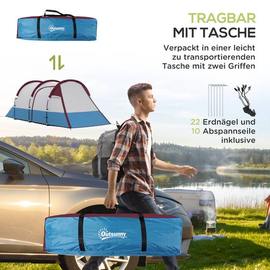 Tente de camping polyester rouge 420 x 200 x 150 cm - PANGIVO - Image 9