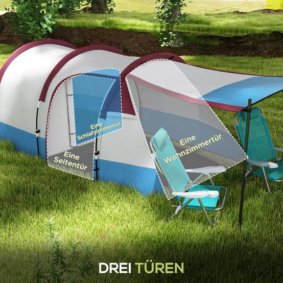 Tente de camping polyester rouge 420 x 200 x 150 cm - PANGIVO - Image 7
