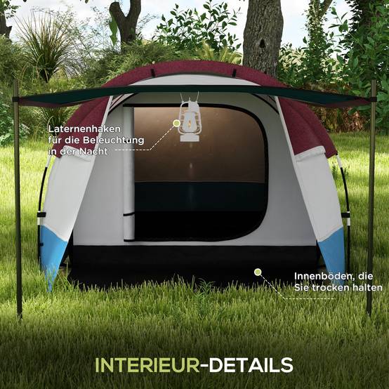 Tente de camping polyester rouge 420 x 200 x 150 cm - PANGIVO - Image 8