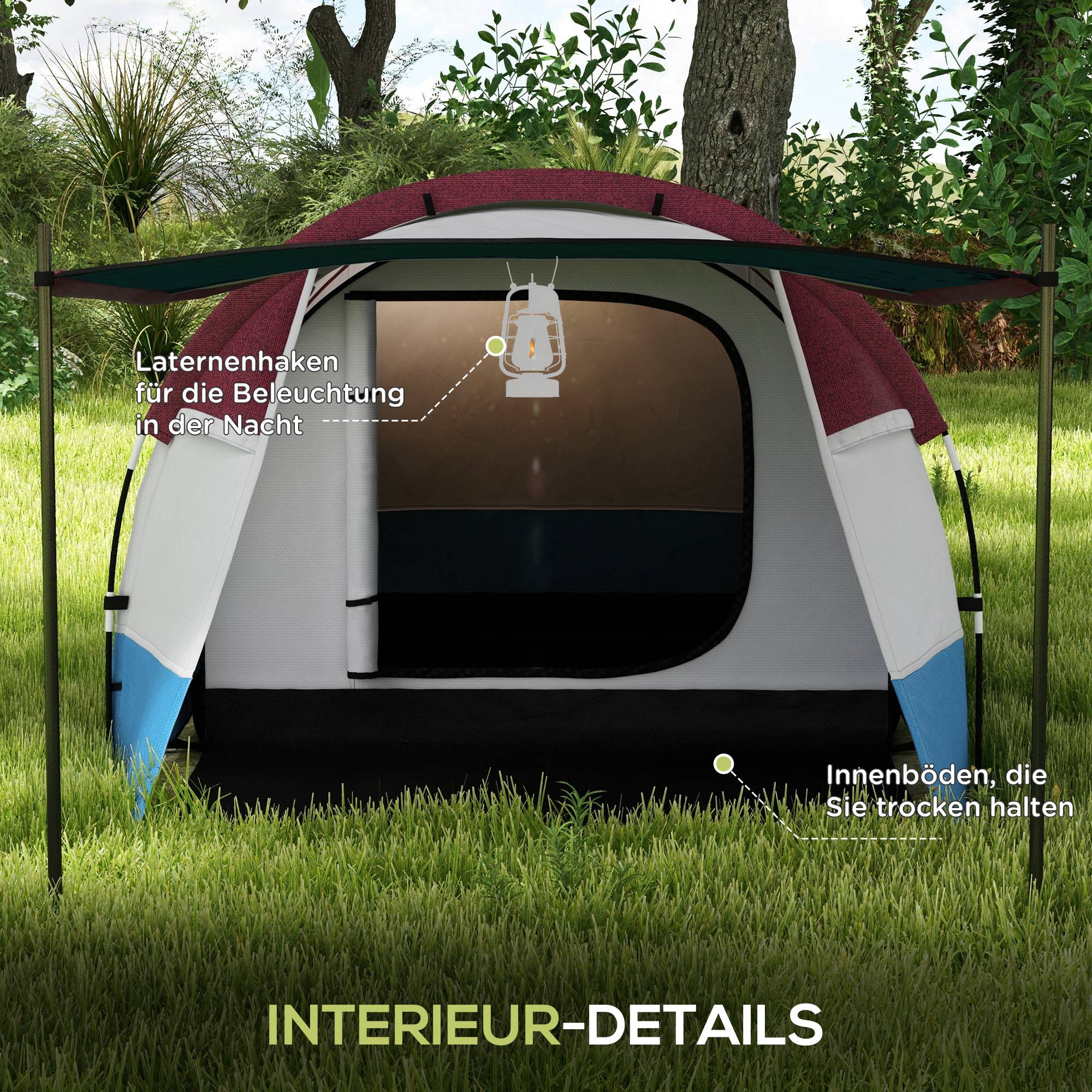 Tente de camping polyester rouge 420 x 200 x 150 cm - PANGIVO - Image 8