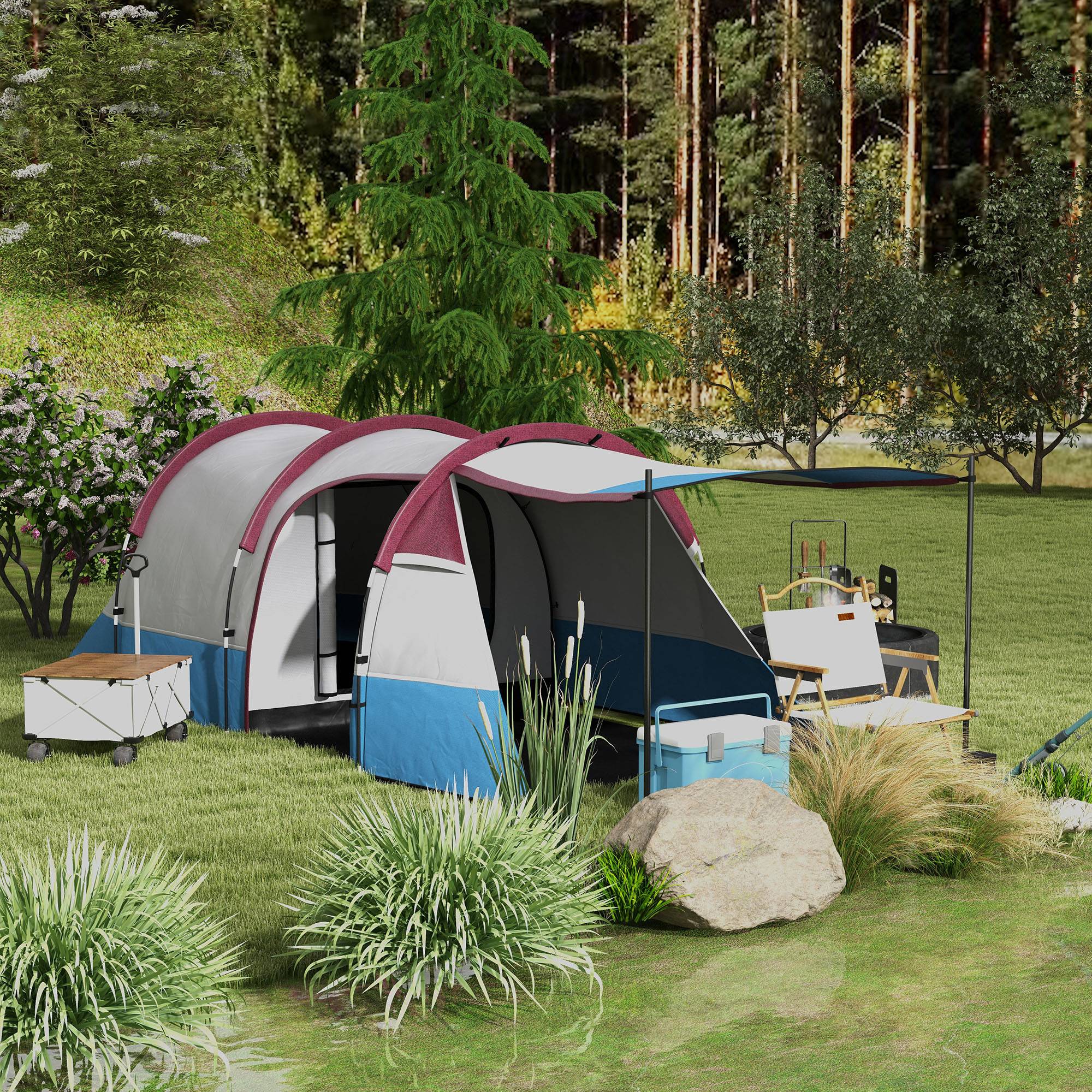 Tente de camping polyester rouge 420 x 200 x 150 cm - PANGIVO - Image 3