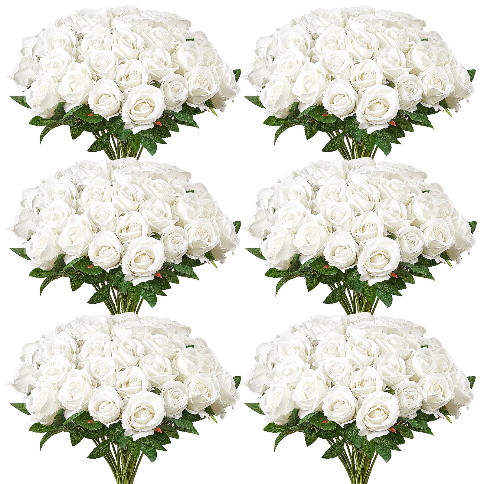 VEVOR Rose artificielle lot de 120, 508mm. Aspect réaliste, tête 70mm. Pour centres table, mariages. Blanc. - Image 1