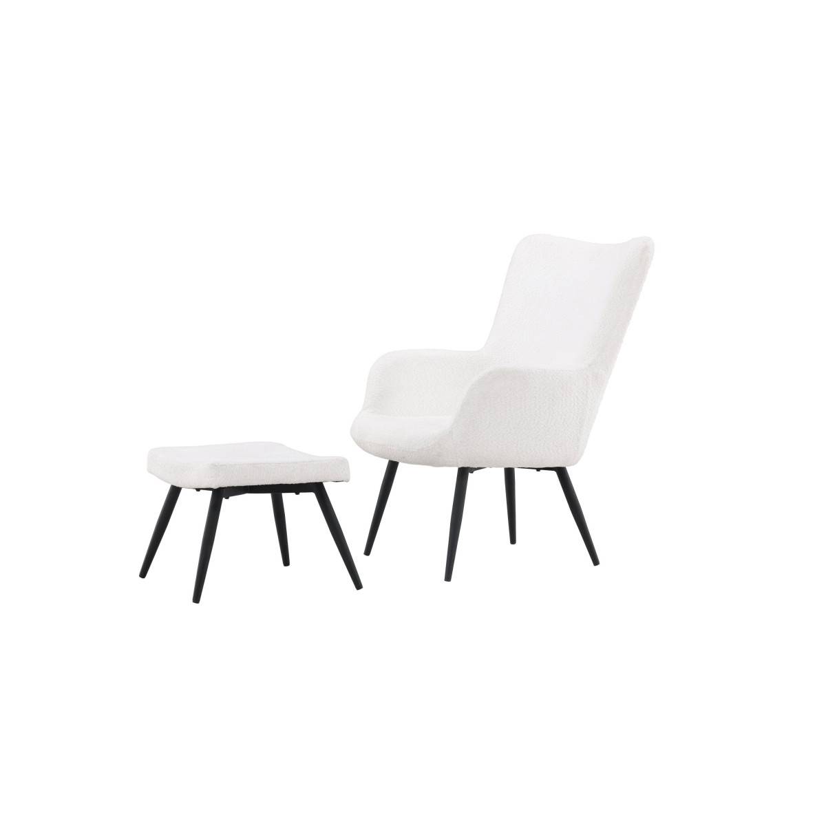 Paris Prix - Fauteuil & Pouf Design Bouclette "Como" 95cm Blanc - Image 2