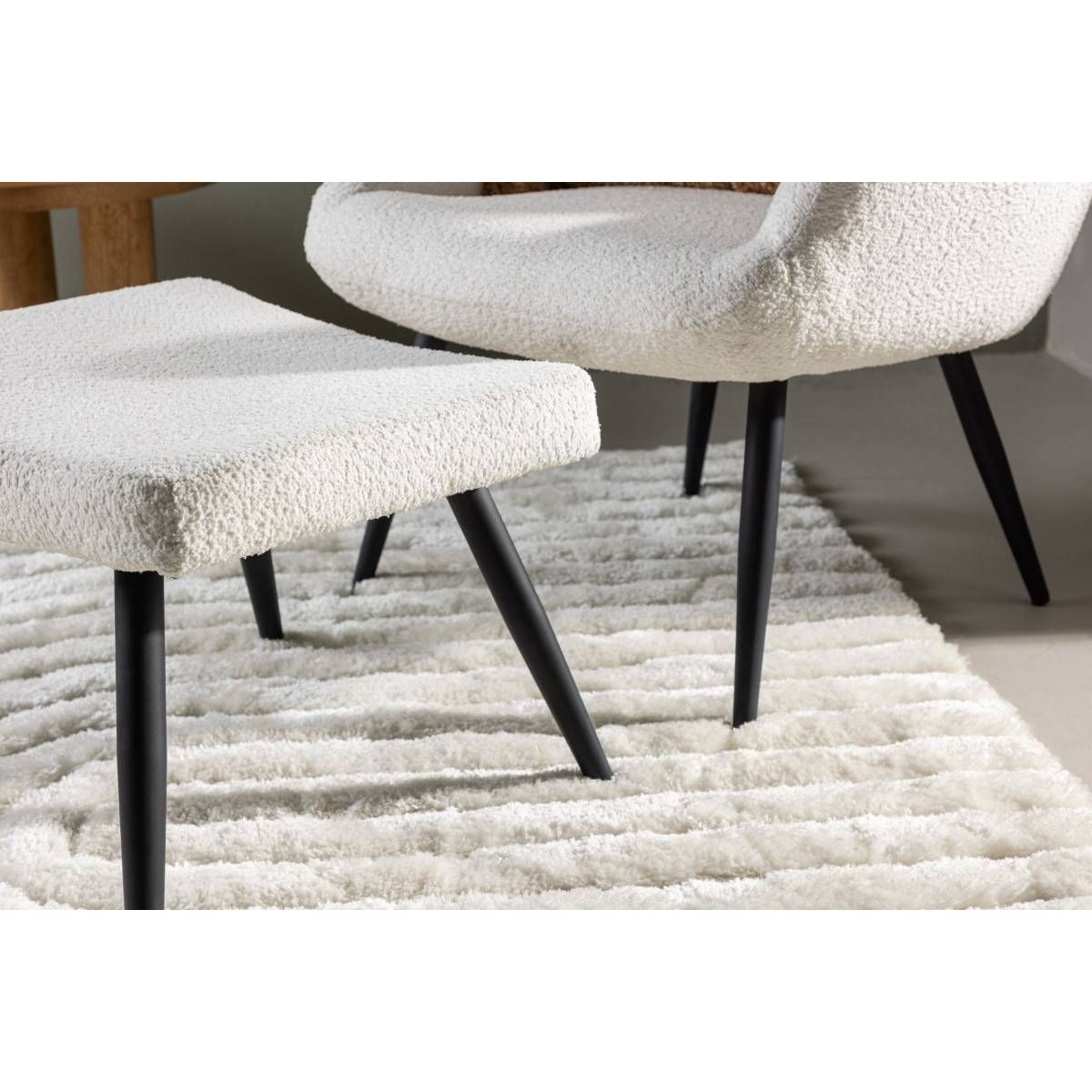 Paris Prix - Fauteuil & Pouf Design Bouclette "Como" 95cm Blanc - Image 9