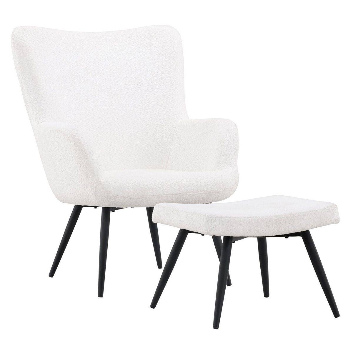 Paris Prix - Fauteuil & Pouf Design Bouclette "Como" 95cm Blanc - Image 1