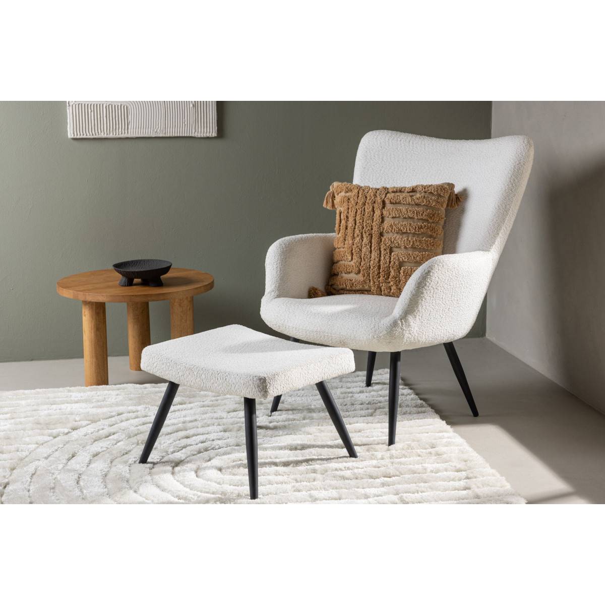 Paris Prix - Fauteuil & Pouf Design Bouclette "Como" 95cm Blanc - Image 7