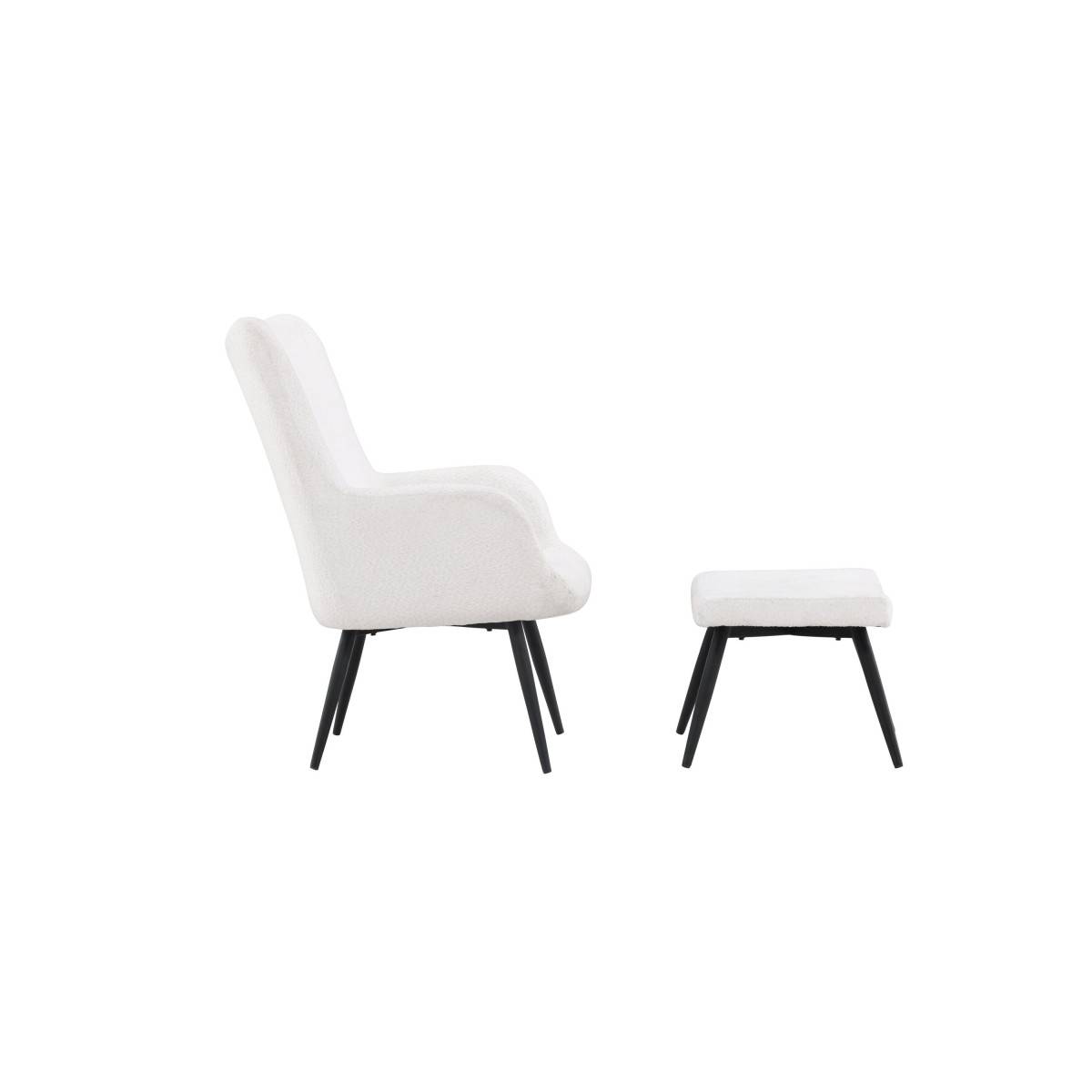 Paris Prix - Fauteuil & Pouf Design Bouclette "Como" 95cm Blanc - Image 3