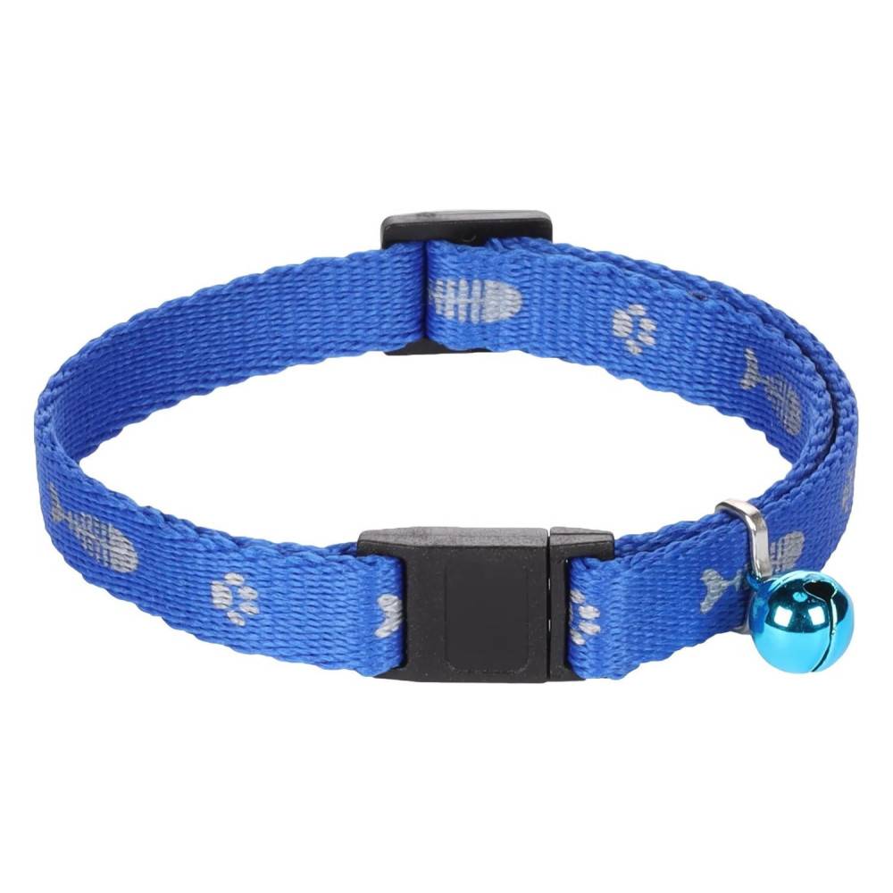 Collier réglable de 20 à 35 cm  bleu motif poisson  + clochette pour chat - Imagen 1