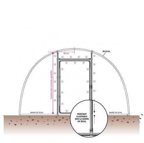 Plastidis - Kit porte adaptable pour serre de H min 1,80 m - max 2 m, Barre de seuil Aucune, Diamètre de votre arceau 25 mm - Imagen 1