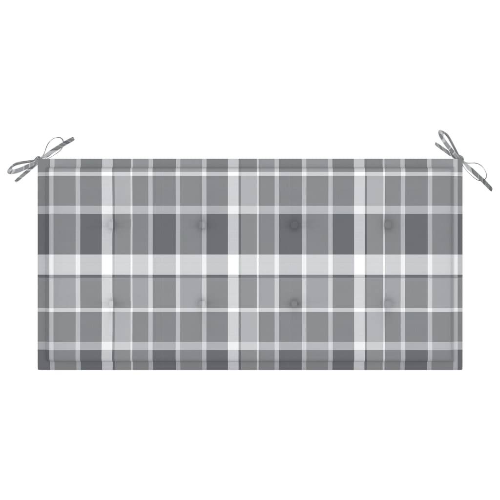 Helloshop26 - Banc de jardin meuble de patio d'extérieur terrasse avec coussin à carreaux gris 112 x 55 x 94 cm teck massif - Imagen 6