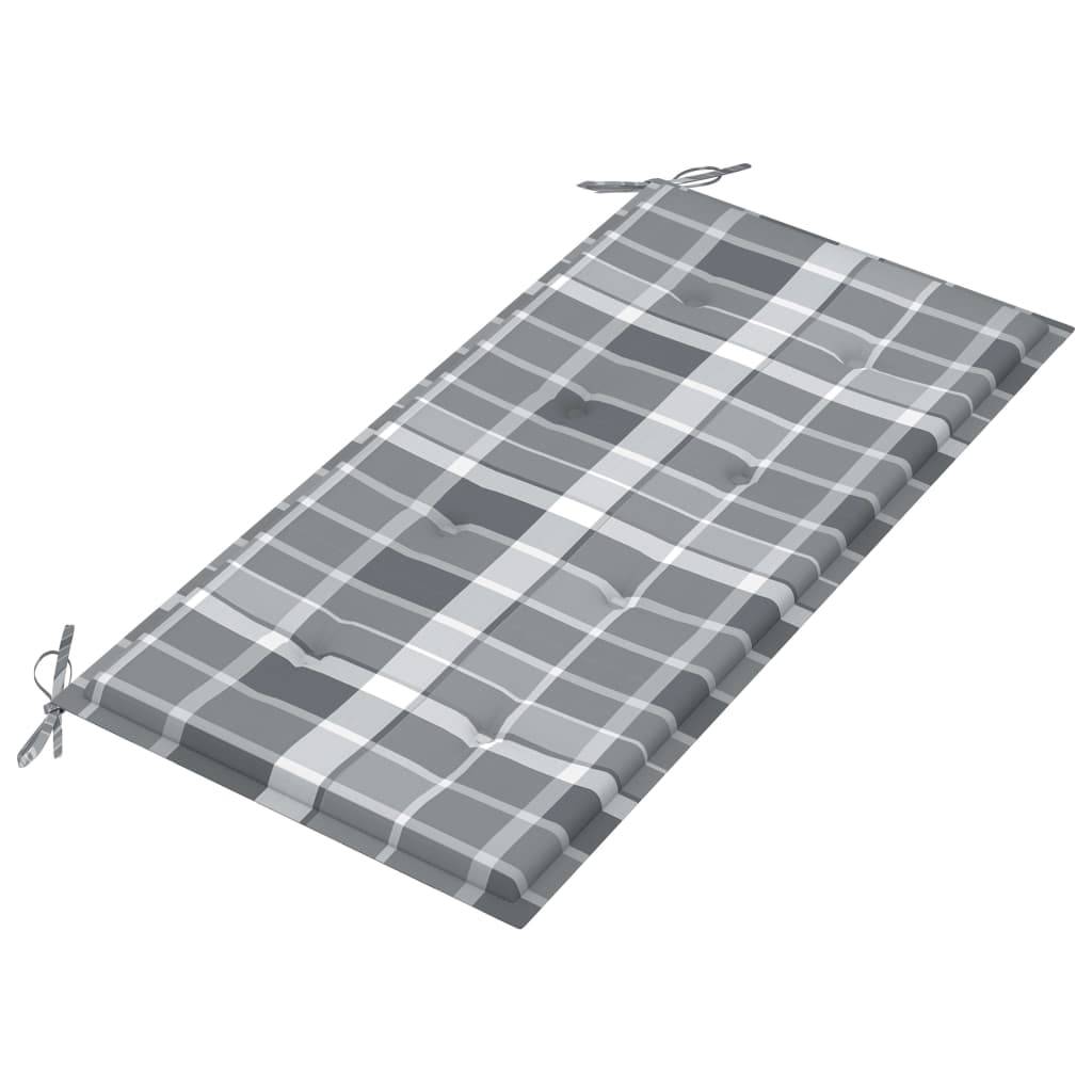 Helloshop26 - Banc de jardin meuble de patio d'extérieur terrasse avec coussin à carreaux gris 112 x 55 x 94 cm teck massif - Imagen 5