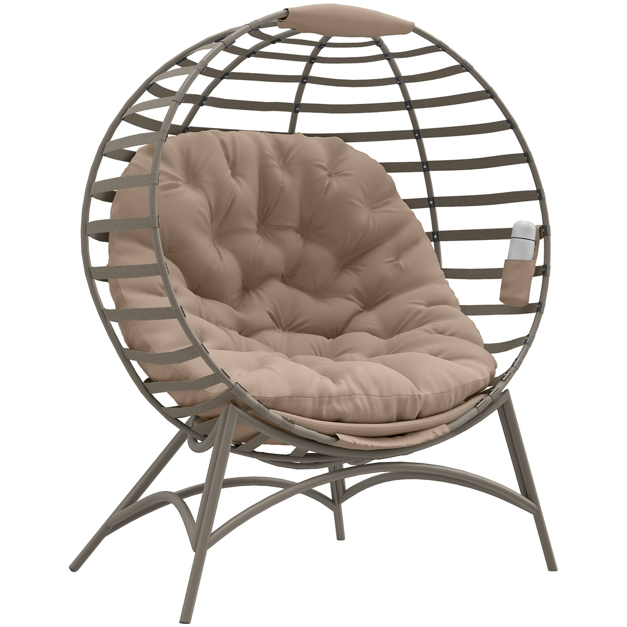 Fauteuil Papasan, chaise de jardin, fauteuil en osier avec coussin, fauteuil lounge ovale, pliable, 118 x 77 x 139 cm