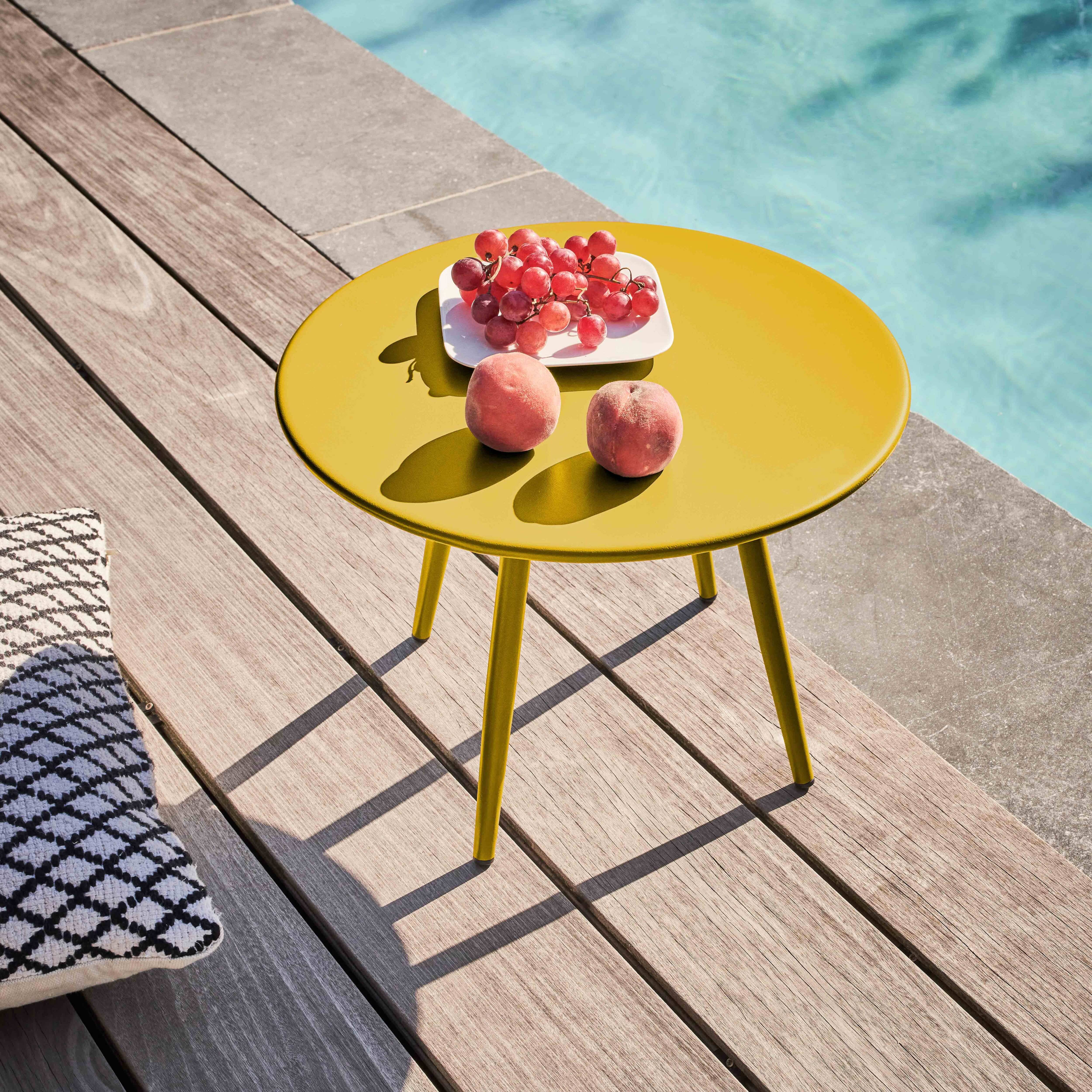 Oviala - Table basse de jardin ronde en métal jaune 40 cm Palavas - Oviala - Imagen 2