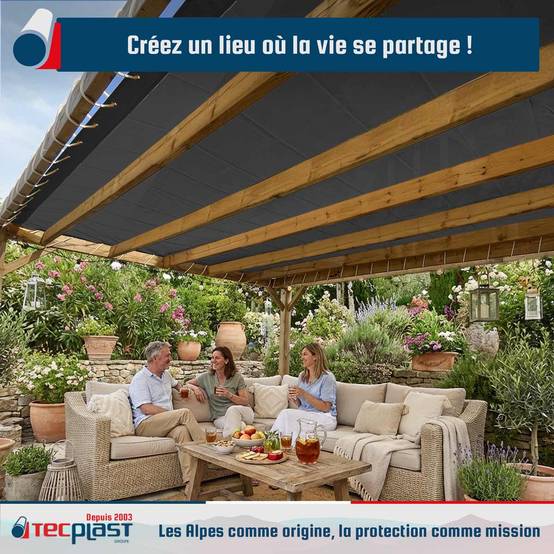 Toile Pergola Micro-Perforée 2,5x3 m Noire - Garantie 5 ans - MP460PR - Bâche PVC perméable - Made in France TECPLAST - Image 3