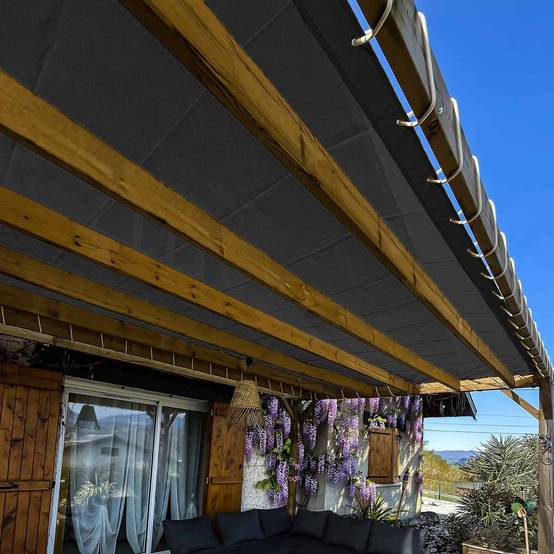 Toile Pergola Micro-Perforée 2,5x3 m Noire - Garantie 5 ans - MP460PR - Bâche PVC perméable - Made in France TECPLAST - Image 1