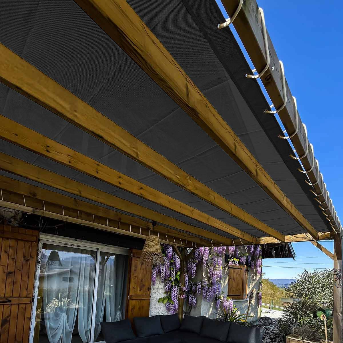 Toile Pergola Micro-Perforée 2,5x3 m Noire - Garantie 5 ans - MP460PR - Bâche PVC perméable - Made in France TECPLAST - Image 1