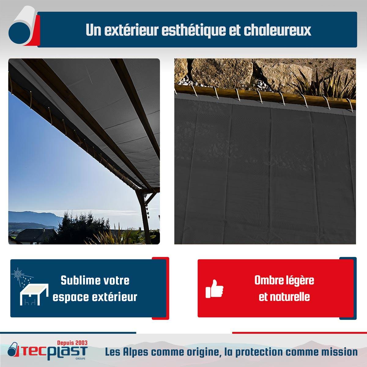 Toile Pergola Micro-Perforée 2,5x3 m Noire - Garantie 5 ans - MP460PR - Bâche PVC perméable - Made in France TECPLAST - Image 5