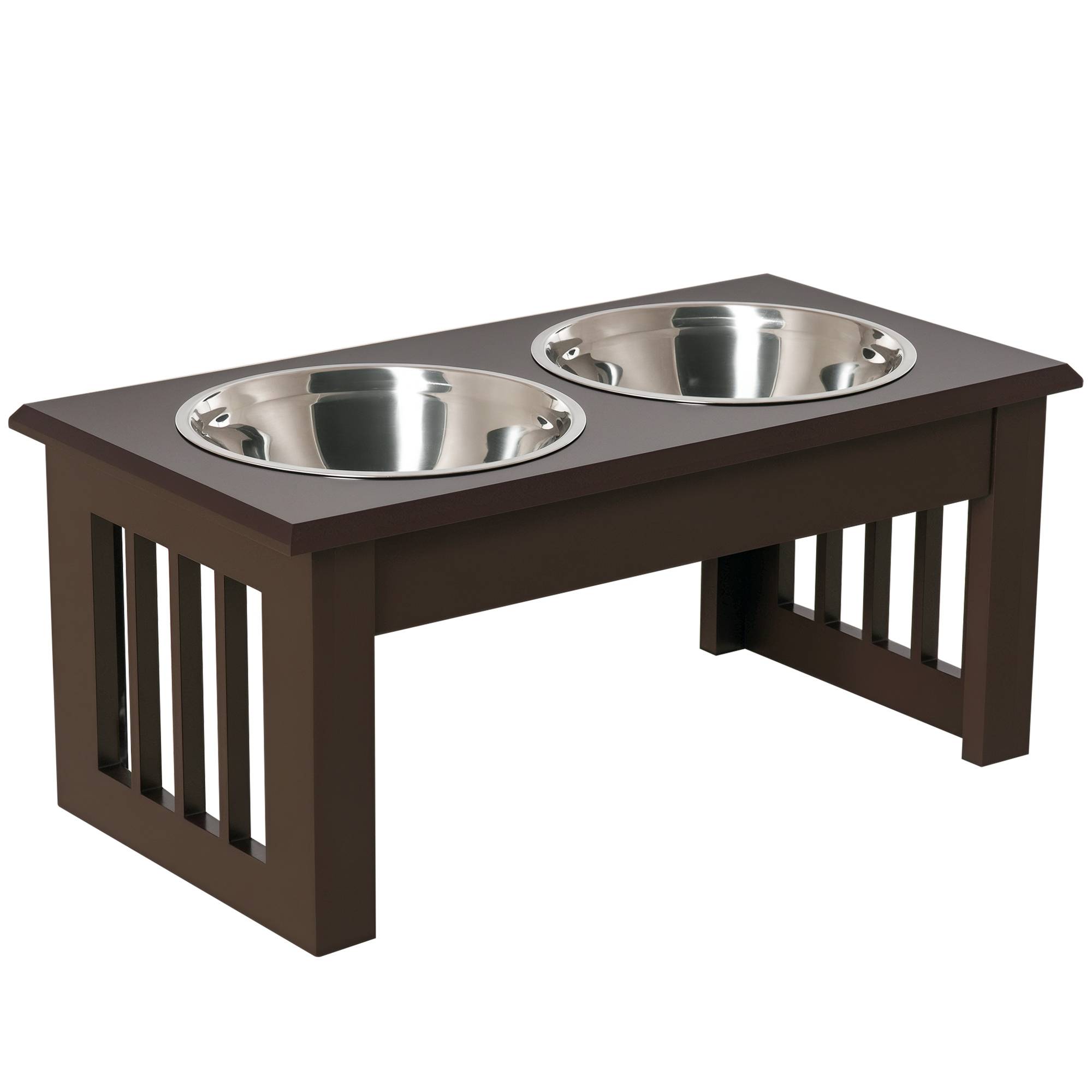 Sans Marque - Gamelle surélevée chien 2 compartiments 2x900ml inox petits chiens/chats espresso,Sans Marque - Image 1