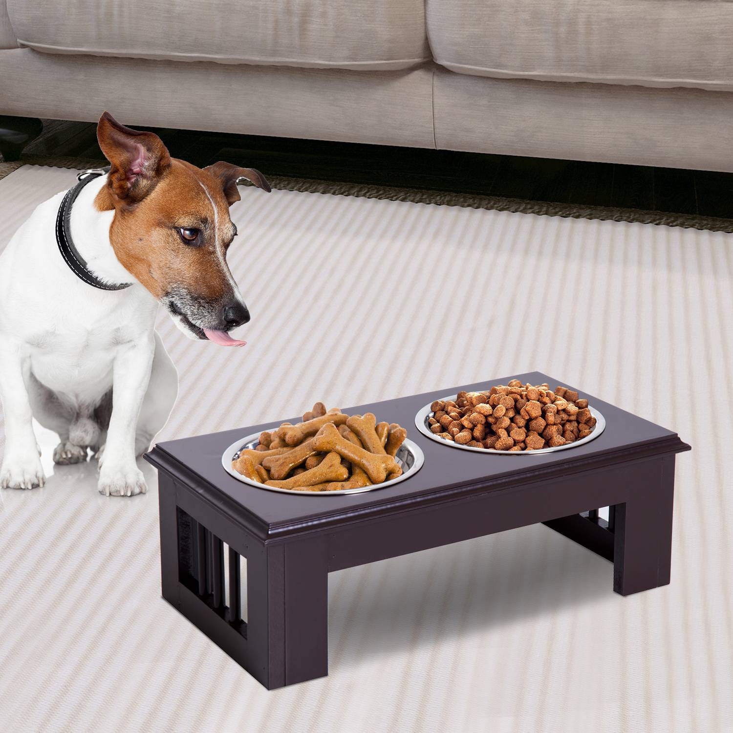 Sans Marque - Gamelle surélevée chien 2 compartiments 2x900ml inox petits chiens/chats espresso,Sans Marque - Image 4