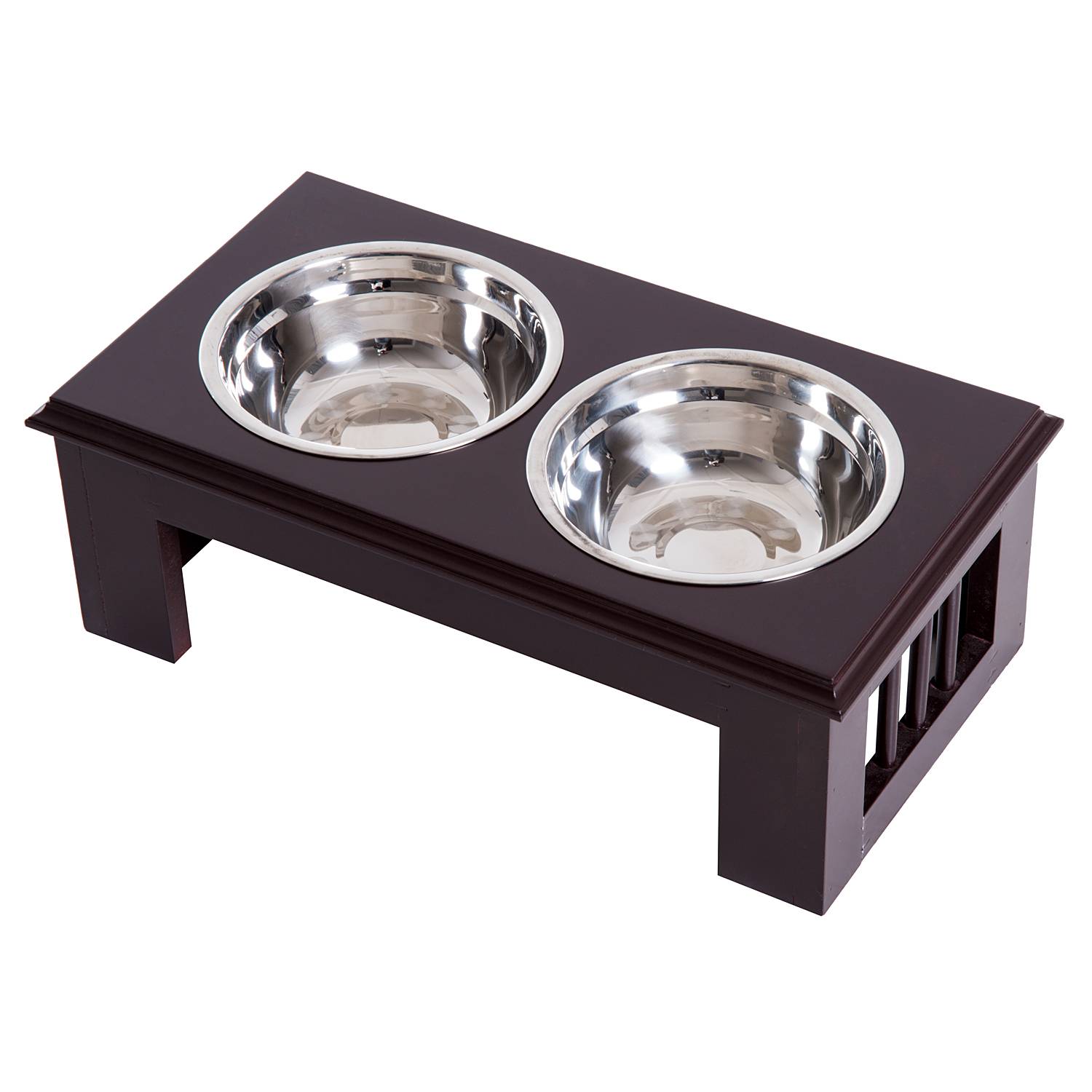 Sans Marque - Gamelle surélevée chien 2 compartiments 2x900ml inox petits chiens/chats espresso,Sans Marque - Image 2