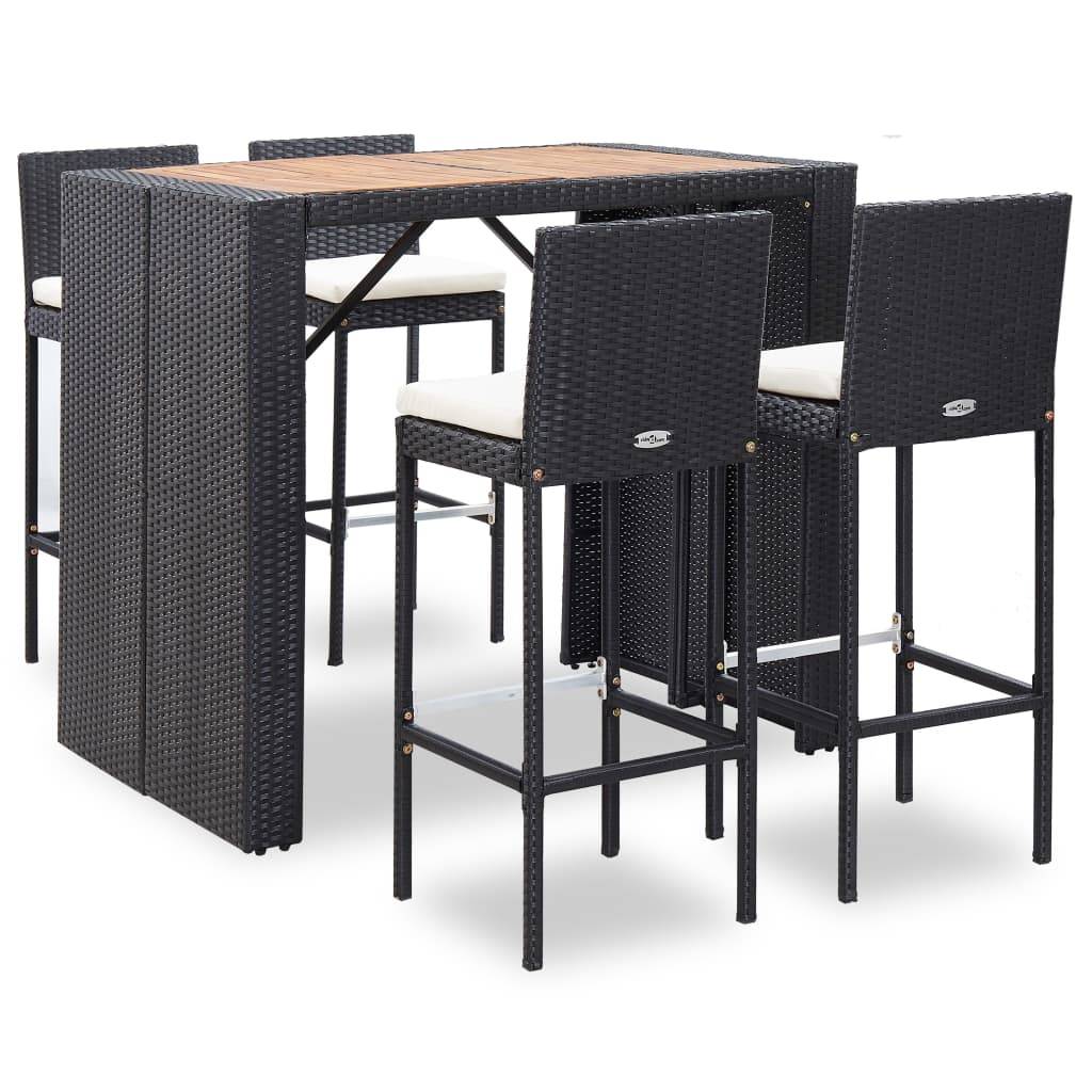 Helloshop26 - Ensemble de bar 5 pièces résine tressée et bois d'acacia noir - Imagen 1