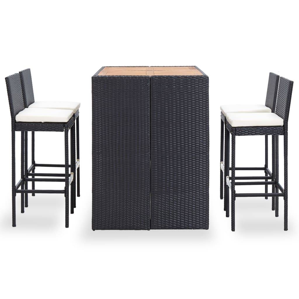 Helloshop26 - Ensemble de bar 5 pièces résine tressée et bois d'acacia noir - Imagen 2