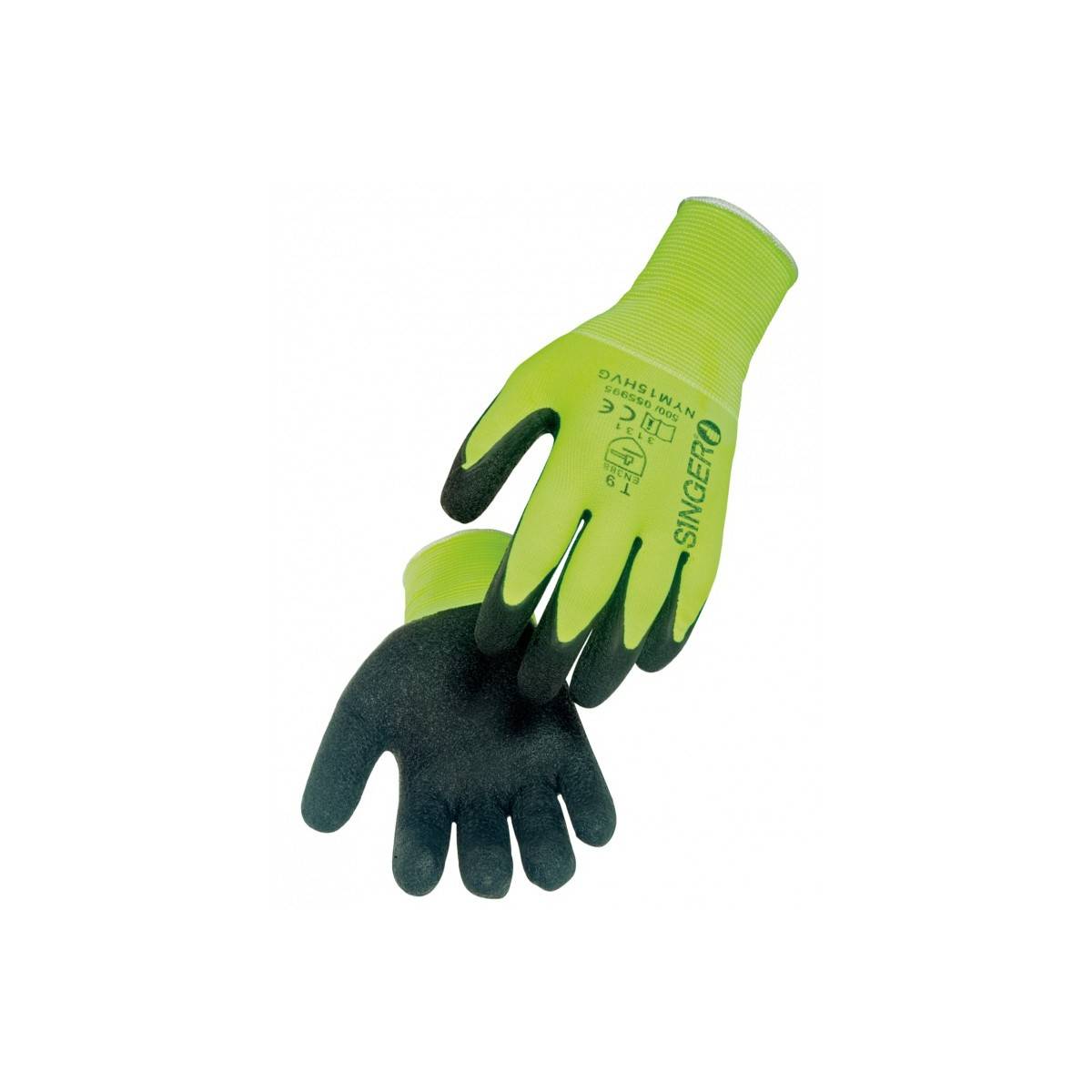 Gant Manutention Enduit Latex SINGER Jaune fluo Taille 9 Support Polyamide poignet élastique Sans Couture - Imagen 5