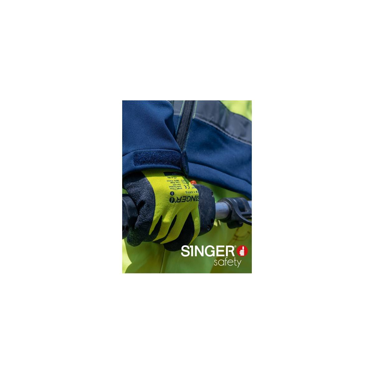 Gant Manutention Enduit Latex SINGER Jaune fluo Taille 9 Support Polyamide poignet élastique Sans Couture - Imagen 2