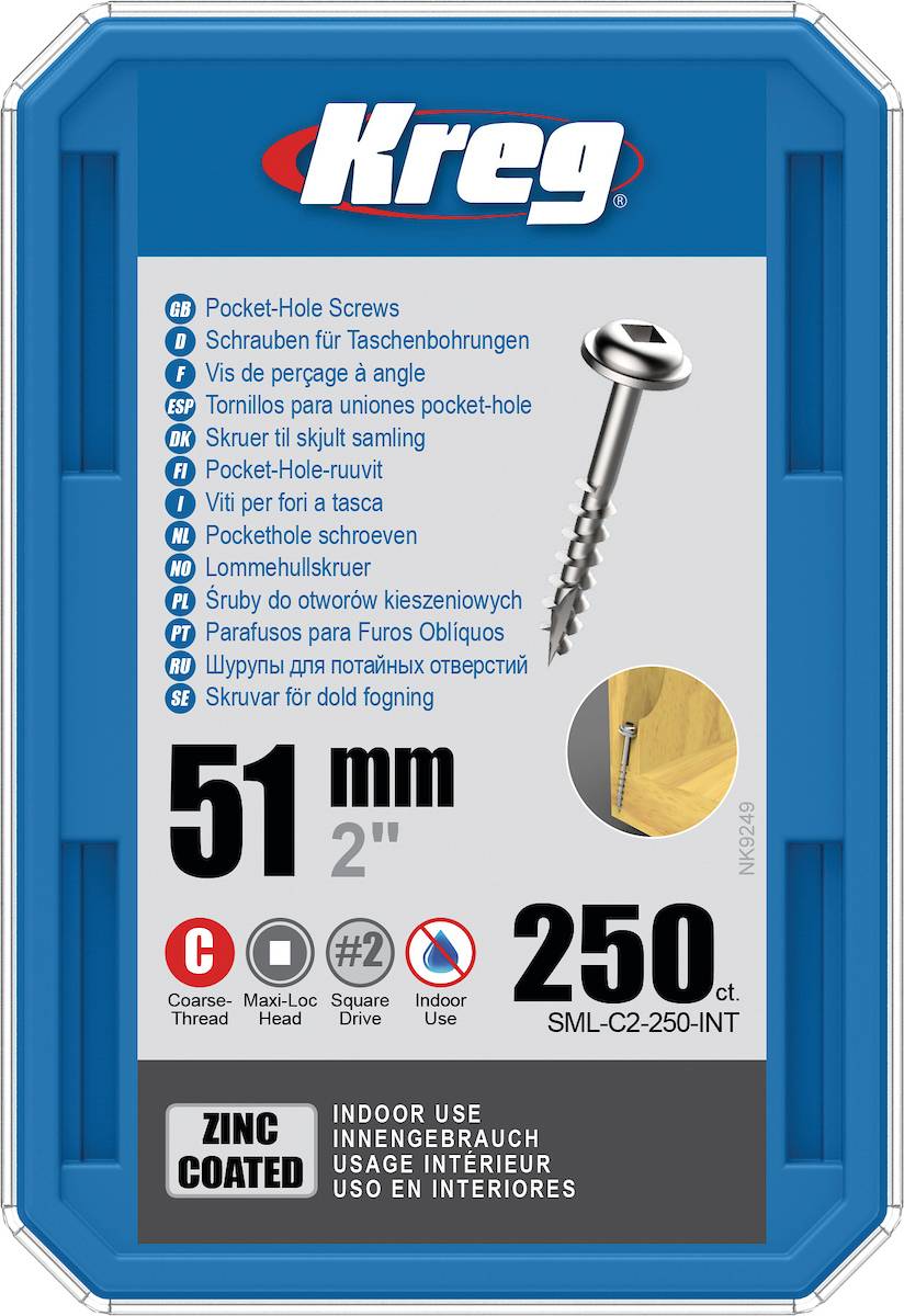 Vis à trous de poche 51 mm Revêtu de Zinc Maxi-Loc, Filetage épai, 250 - KREG - SML-C2-250-INT
