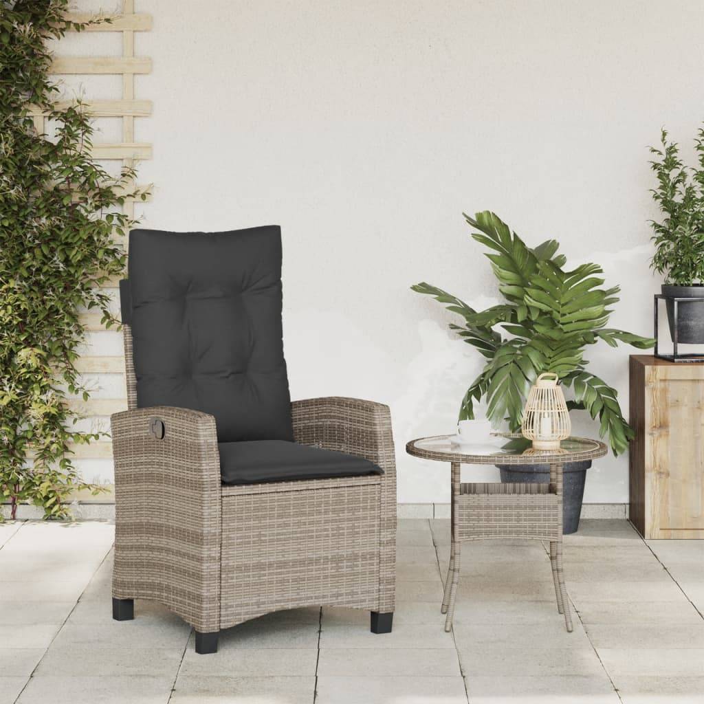 Chaise de jardin inclinable - Chaise d'extérieur - Fauteuil d'extérieur avec coussins gris résine tressée - MEUBLE PRO - Image 3