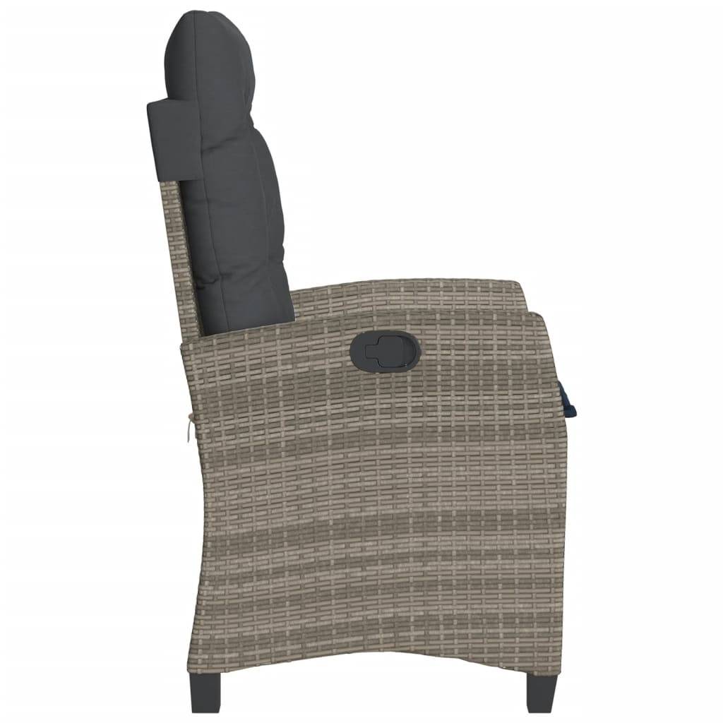 Chaise de jardin inclinable - Chaise d'extérieur - Fauteuil d'extérieur avec coussins gris résine tressée - MEUBLE PRO - Image 5