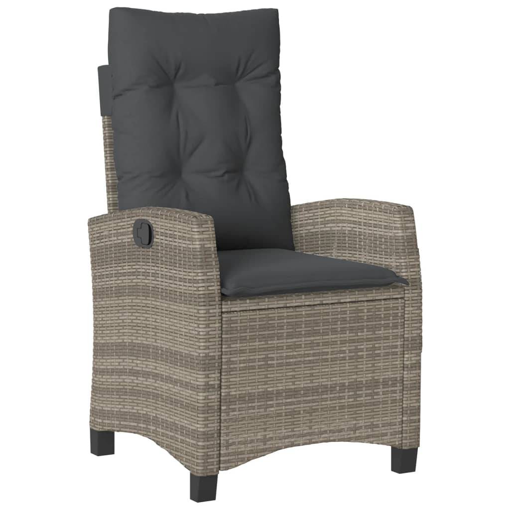 Chaise de jardin inclinable - Chaise d'extérieur - Fauteuil d'extérieur avec coussins gris résine tressée - MEUBLE PRO - Image 1